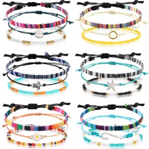 6 Pieces Ankle Bracelet Adjustable Boho Surfer Anklet Bracelet Thin Rope Unisex Handmade Beach Anklet Boho Colorful Ankle Bracelet Bohemia Anklet Chain Jewelry Festival Accessories (Ocean Style)