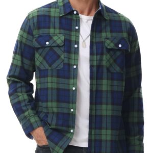 MAGCOMSEN Men's Long Sleeve Shirt Button Up Flannel Plaid Shirts Casual Work Shirts Spring Fall Shirts Green,2XL