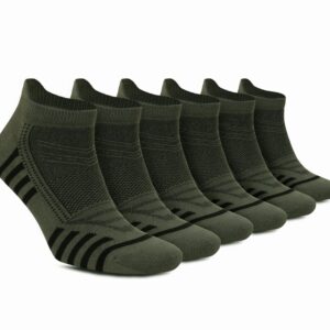 Ankle Socks with back Heel Tab for Men Low Cut Cool Comfort Fit Athletic Performance 6 pair pack (Army Green)