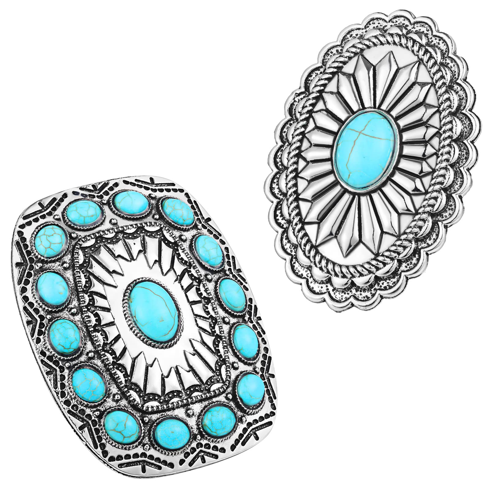 XunYee 2 Pcs Turquoise Belt Buckle Vintage Western Buckles Cowboy Cowgirl Turquoise Jewelry Western for Ladies Girls Women