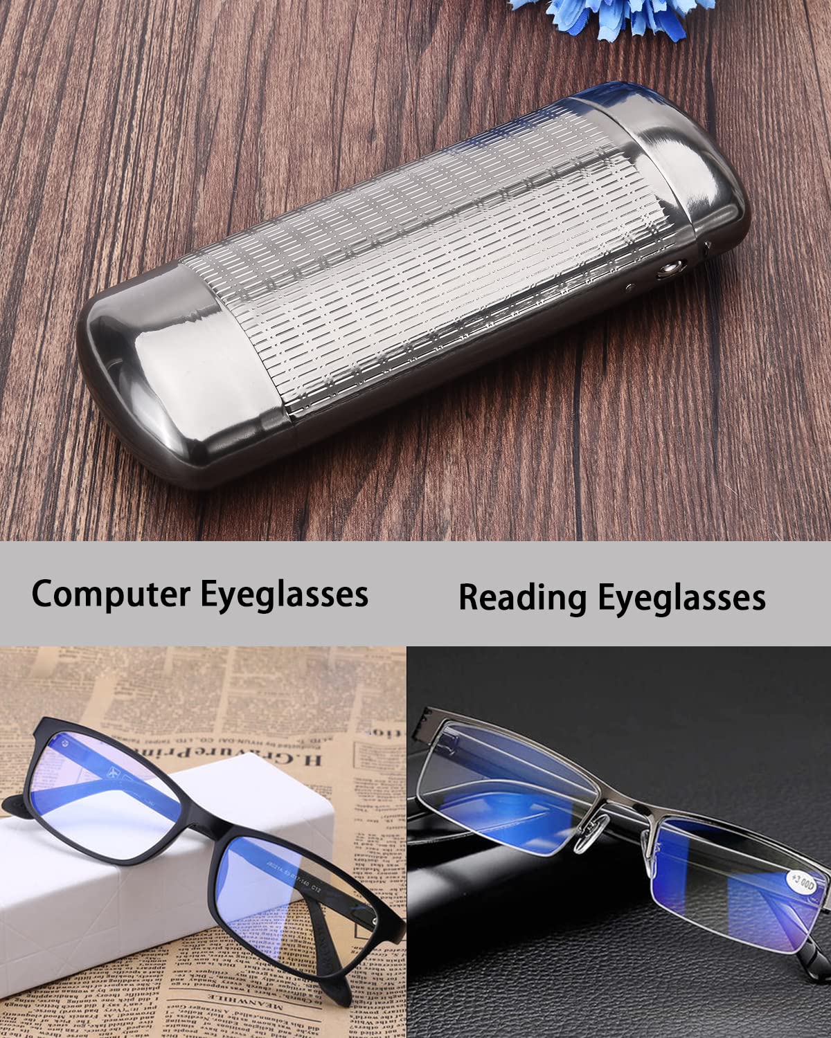 Philley Aluminum Metal Pocket Ultra-Light Silver Eyeglasses Glasses Case (Striped-Grey)