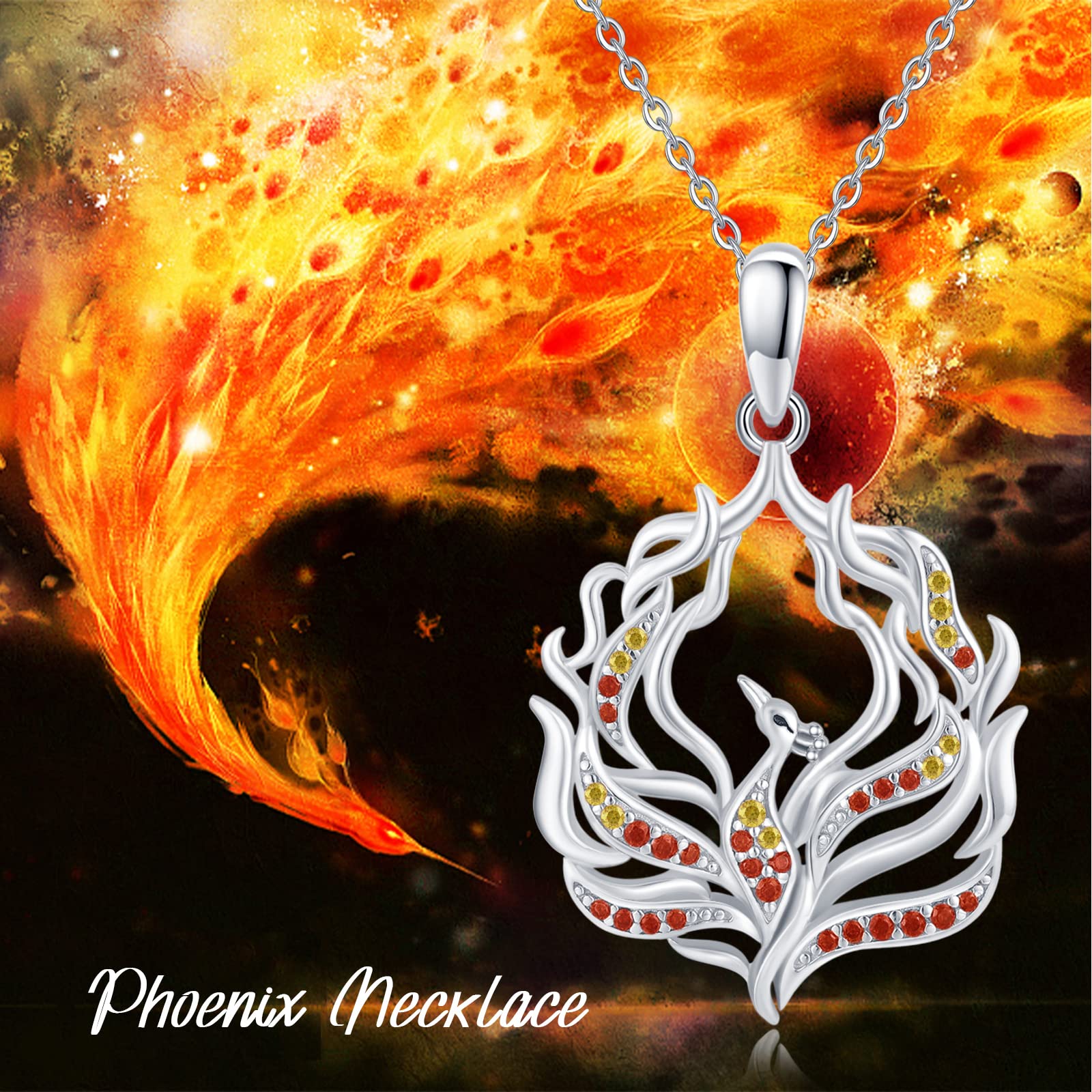 Aututer Phoenix Necklace for Women Sterling Silver Nirvana of Phoenix Necklace Flame Firebird Necklace Phoenix Jewelry for Women Teen