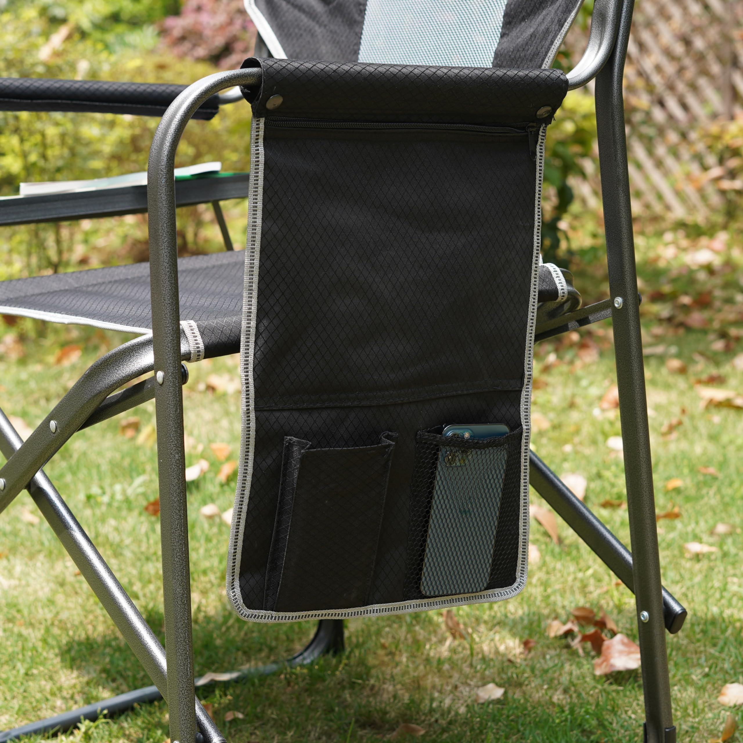 LET'S CAMP Oversized Folding Director Chair Outdoor Camping Chair with Side Table and Pocket for Picnic, Hiking, Fishing, Heavy Duty Supports 300 LBS