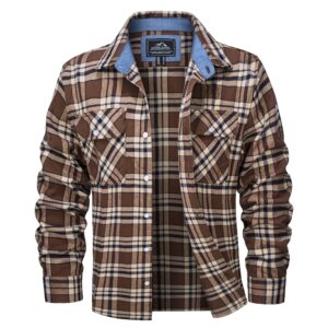 MAGCOMSEN Long Sleeve Flannel Shirt for Men Button Down Classic Plaid Shirts Lightweight Cotton Shirt Brown,XL