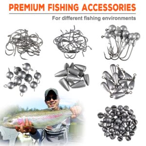 PLUSINNO 264pcs Fishing Accessories Kit, Organized Tackle Box with Tackle Included, Fishing Weights Sinkers, Jig Hooks, Swivels, Beads Combined into 10 Rigs, Fishing Gear Set for Bass Trout