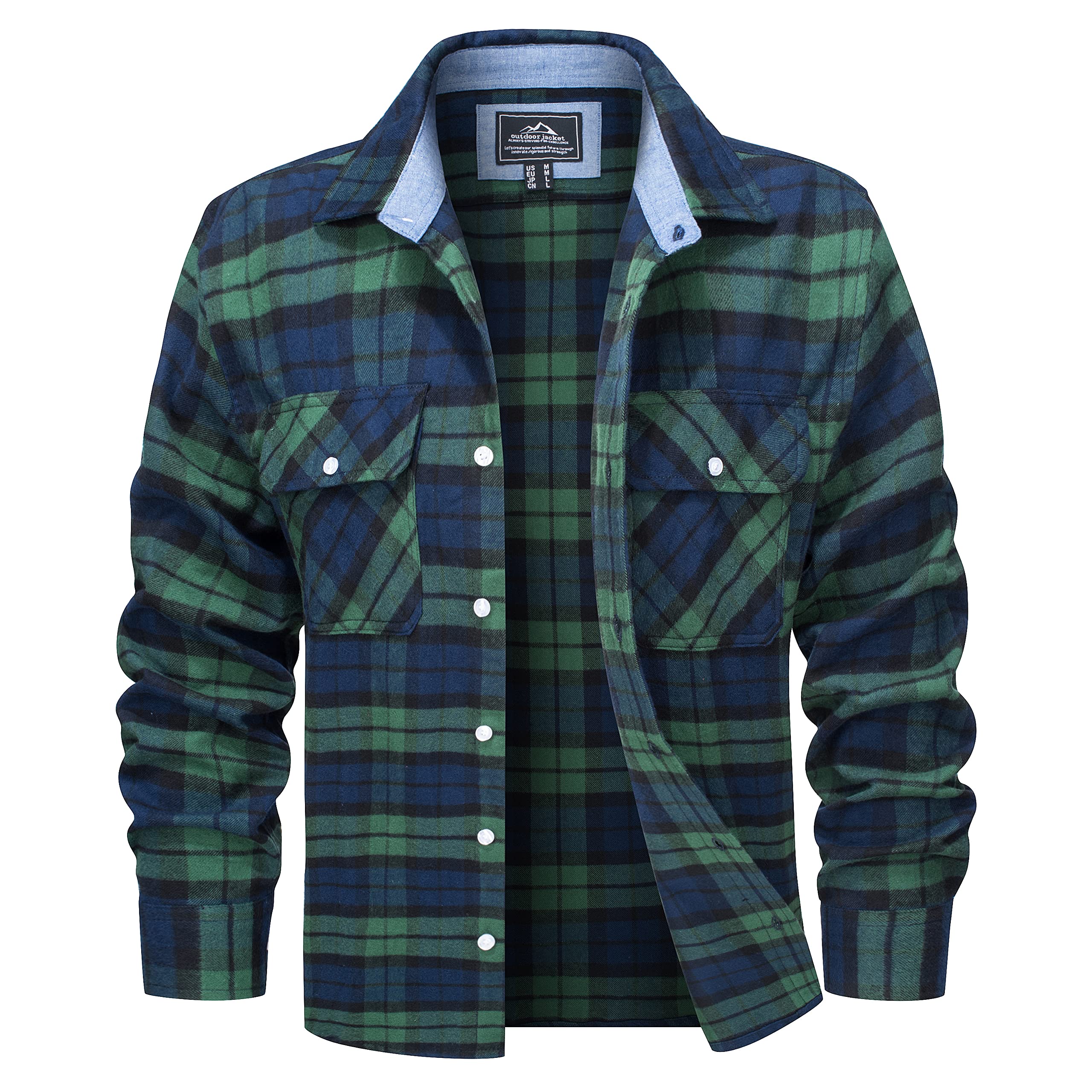 MAGCOMSEN Men's Long Sleeve Shirt Button Up Flannel Plaid Shirts Casual Work Shirts Spring Fall Shirts Green,2XL