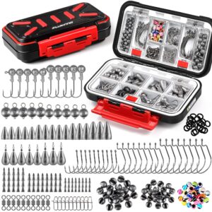 plusinno 264pcs fishing accessories kit, organized tackle box with tackle included, fishing weights sinkers, jig hooks, swivels, beads combined into 10 rigs, fishing gear set for bass trout