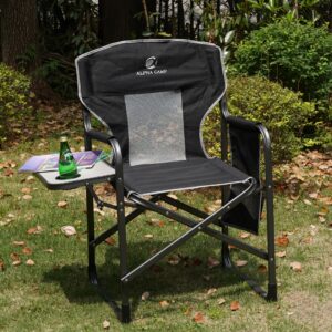 let's camp oversized folding director chair outdoor camping chair with side table and pocket for picnic, hiking, fishing, heavy duty supports 300 lbs