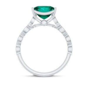 Rosec Jewels Certified Lab Grown Emerald 8mm Princess Cut Engagement Ring, AAAA Quality, Emerald Moissanite Side Stone Ring, 14K White Gold, Size:US 11.00