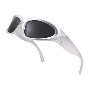 FEISEDY Futuristic Wrap Around Sunglasses Oval Cool Y2K Visor Thick Frame Vintage 90s for Men Women B2951