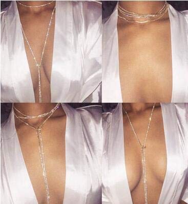 Silver Tassel Rhinestone Necklace Exaggerated Diamond Claw Chain Long Necklace Sexy Body Chain Chest Chain