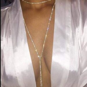 Silver Tassel Rhinestone Necklace Exaggerated Diamond Claw Chain Long Necklace Sexy Body Chain Chest Chain