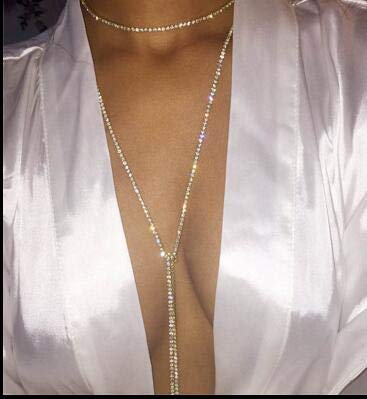 Silver Tassel Rhinestone Necklace Exaggerated Diamond Claw Chain Long Necklace Sexy Body Chain Chest Chain