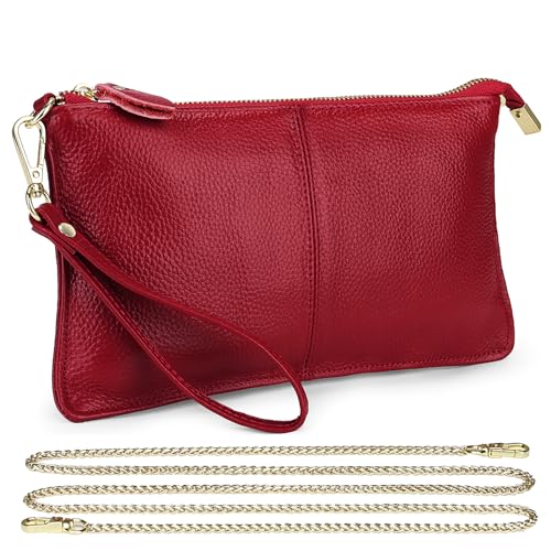 Uromee Wristlet Wallet Clutch Purses for Women Genuine Leather Crossbody Bag Handbag with Detachable Shoulder Chain