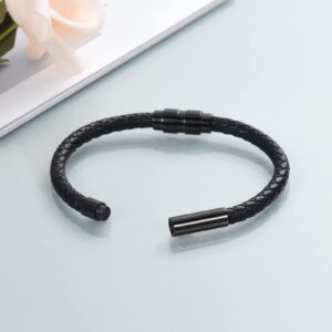 shajwo Cremation Jewelry Cylinder Urn Bracelet for Ashes for Women Men Leather Memorail Ashes Bracelet,Black-22cm