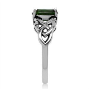 Silvershake 1.15ct. Green Chrome Diopside 925 Sterling Silver Celtic Knot Solitaire Ring Size 7.5