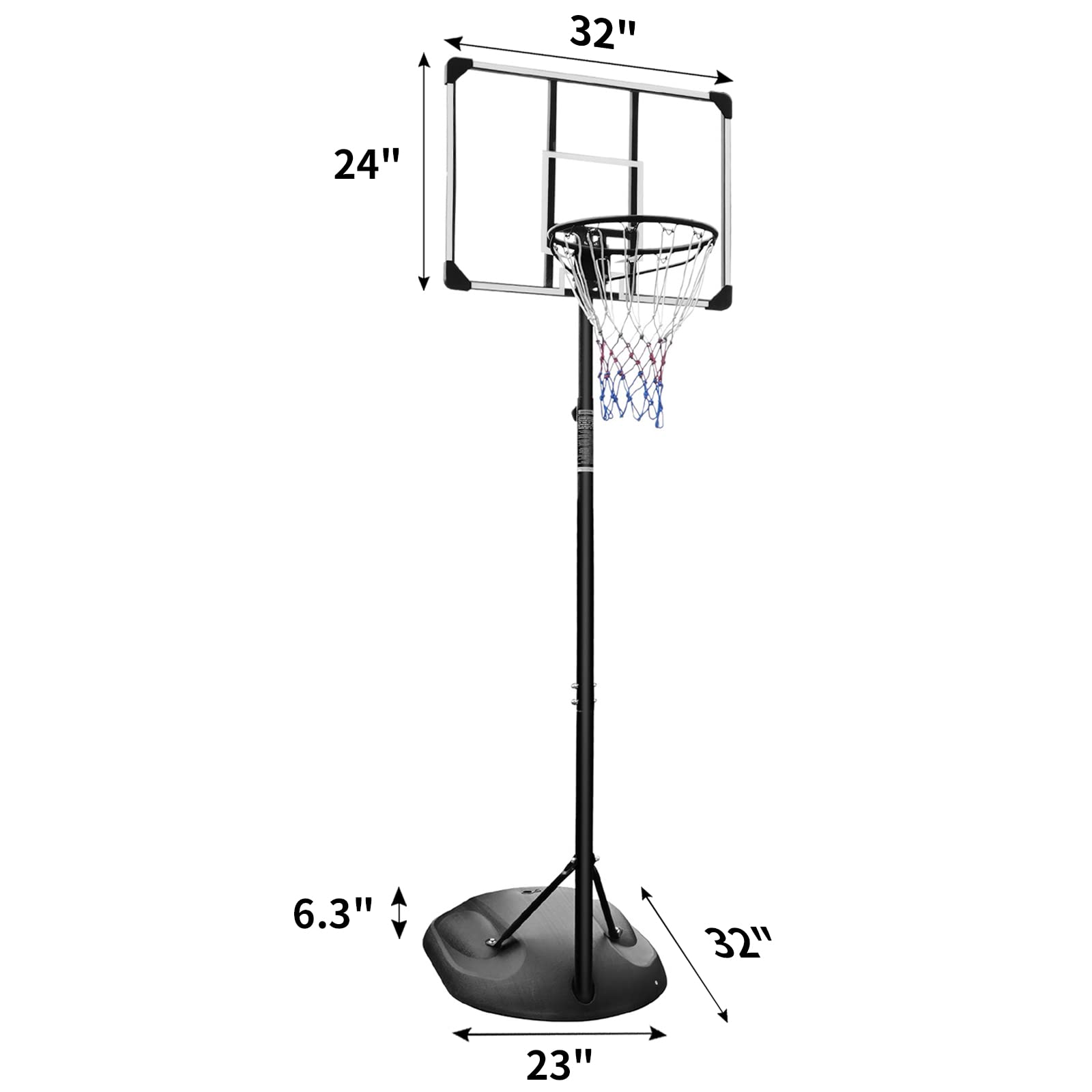 KL KLB Sport Portable Basketball Hoop System Stand Height Adjustable 7.5ft - 9.2ft with 32 Inch Backboard and Wheels for Youth Adults Indoor Outdoor Basketball Goal