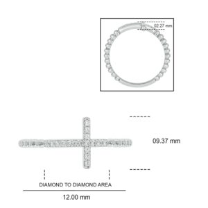 Cali Trove, 1/10cttw Diamond Cross Ring for Women, Cross Ring with Beaded Style Detail in 18k Yellow Gold-Plate, 18k Rose Gold-Plate or 925 Sterling Silver, Women's Horizontal Cross with Round White