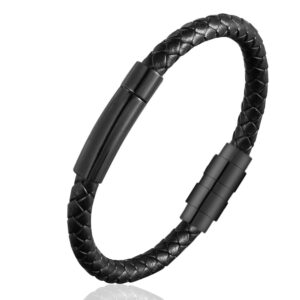 shajwo cremation jewelry cylinder urn bracelet for ashes for women men leather memorail ashes bracelet,black-22cm