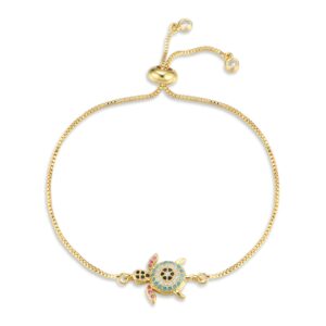 dolless sea turtle bracelet for women adjustable cubic zircon turtle bracelet gifts for women (gold)