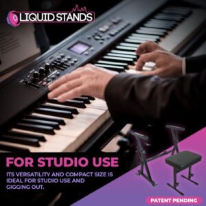 Liquid Stands Piano Keyboard Stand and Bench Set - Portable Heavy Duty Music Stand for 54-88 Key Electric Pianos and Adjustable Piano Bench, Stool - Sturdy Keyboard Music Stand w/ Wheels and Seat