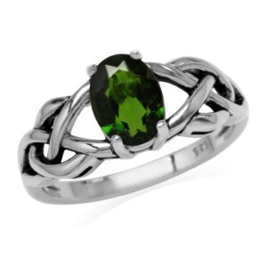 Silvershake 1.15ct. Green Chrome Diopside 925 Sterling Silver Celtic Knot Solitaire Ring Size 7.5