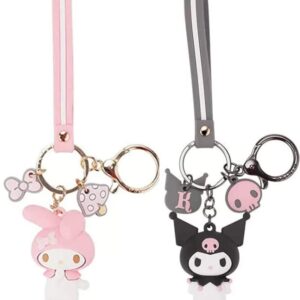 PaPiJoJo 2 Pcs Set My Melody + Kuromi,Cute Keychain Kawaii Anime Keychains Accessories Keyring Key Purse Car Backpack Charms