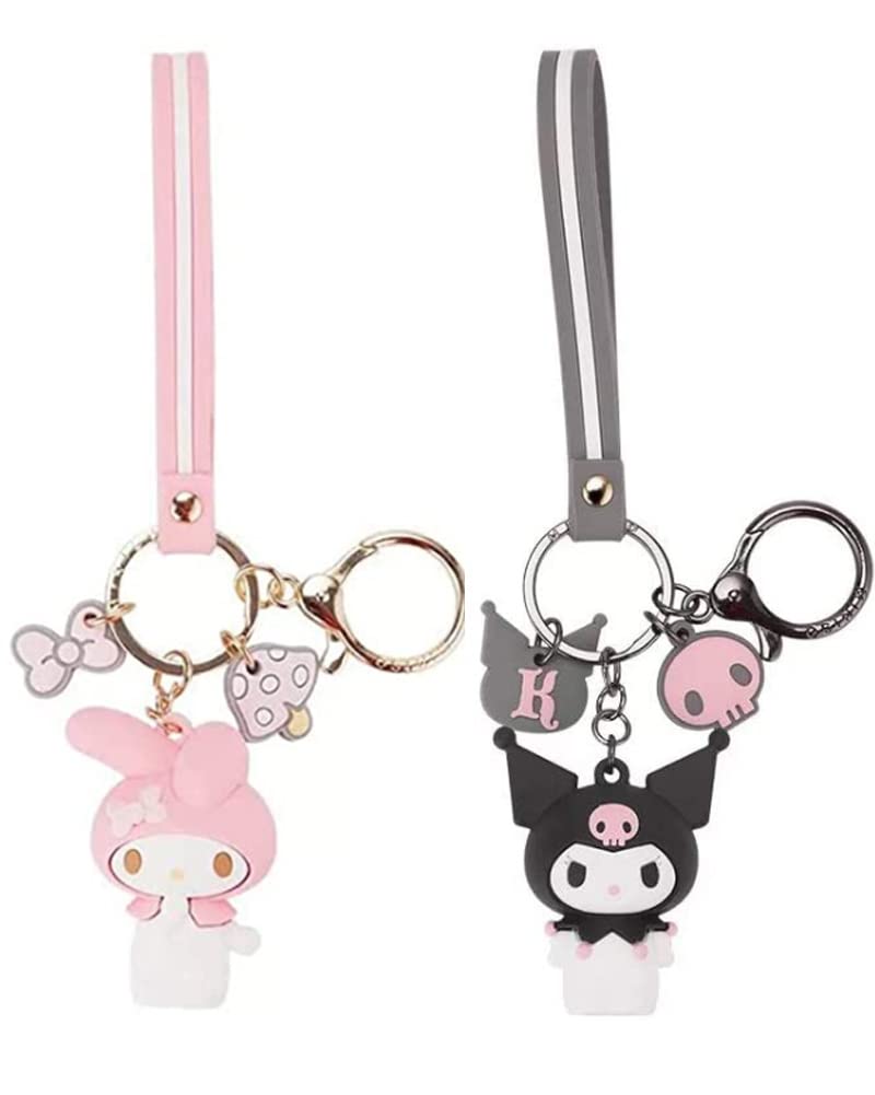 PaPiJoJo 2 Pcs Set My Melody + Kuromi,Cute Keychain Kawaii Anime Keychains Accessories Keyring Key Purse Car Backpack Charms