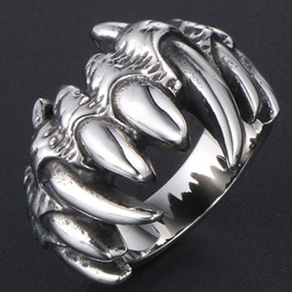 Jude Jewelers Stainless Stee Retro Vintage Gothic Death Wolf Teeth Skull Cocktail Party Biker Holiday Ring (Silver, 9)