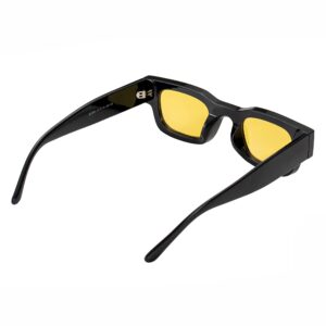 Teumire Retro Rectangle Polarized Sunglasses for Small Face Women Men Chunky Square Thick Frame Glasses UV400 Protection(Black/Clear Yellow)