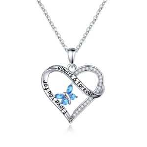 Iefil Birthstone Necklaces for Women - Anniversary Birthday Gifts, Mothers Day Gift Ideas, Swiss Blue Topaz Heart Necklace, Silver November Birthstone Gifts for Women, Jewelry Gifts for Her Mom