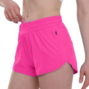 Aurefin Running Shorts for Women，Lightweight Athletic Shorts with Mesh Liner and Zip Pocket Quick Dry Workout Sports Shorts Sonic Pink/Medium