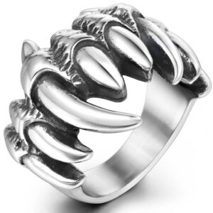 jude jewelers stainless stee retro vintage gothic death wolf teeth skull cocktail party biker holiday ring (silver, 9)