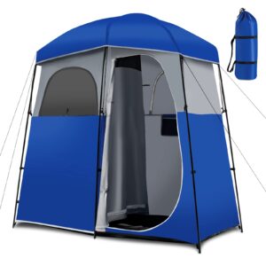 Tangkula Double-Room Shower Tent, Oversize Space Privacy Tent for Camping with Floor, Portable Camping Changing Tent with Removable Rain Fly, Storage Bag for Dressing, Toilet