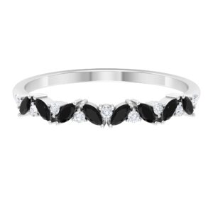 Lab Created Black and White Diamond Ring, Marquise Cut Created Black Diamond Semi Eternity Ring, 14K White Gold, Size:US 8.00