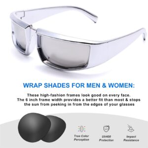 GUVIVI Wrap Around Trendy Sunglasses For Womens Men Fashion Futuristic Rectangle Sunglasses Thick Chunky Sun Glasses Eyewear