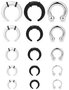 lcolyoli large septum rings 14g 12g 8g 6g 4g pa ring internally threaded ball horseshoe barbells stainless steel & acrylic pincher tapers c shape buffalo stretcher expander for women men