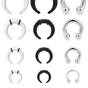 Lcolyoli Large Septum Rings 14G 12G 8G 6G 4G PA Ring Internally Threaded Ball Horseshoe Barbells Stainless Steel & Acrylic Pincher Tapers C Shape Buffalo Stretcher Expander for Women Men