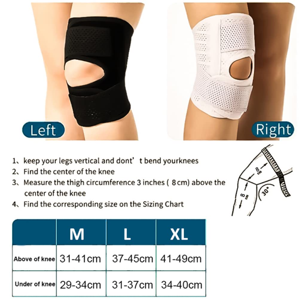 LTLCLZ 1Pcs Compression Knee Brace Support Breathable Adjustable Knee Support for Sports Injuries Arthritis Relief Joint Pain,White Right,L