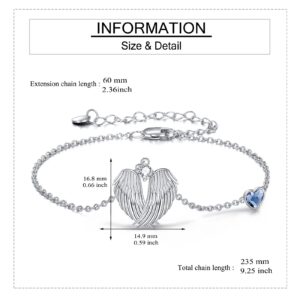 YFN Angel Wings Bracelet 925 Sterling Silver Guardian Angel Wings Heart Bracelets for Women Jewelry Gifts