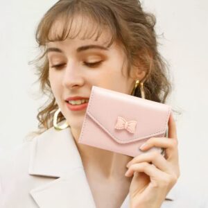 Sunwel Fashion Trendy Bow Small Bifold Wallet with Cash Credit Card Holder ID Window for Women Girls