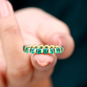 Rosec Jewels Certified Lab Grown Emerald Eternity Band Ring, AAAA Quality, Emerald Anniversary Ring for Women - Ready To Gift, 14K Yellow Gold, Size:US 9.00