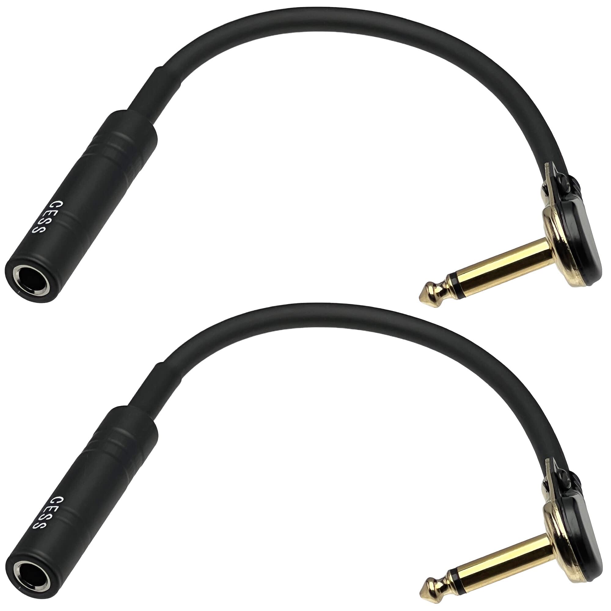 CNCESS CESS-233 Thin Plug Right Angle Guitar Adapter, 6.35mm 1/4” TS Female to Male Extension Cord, Space-Saving, for Amplifiers, Guitars, Pianos, Home Theater, 6 Inches, 2 Pack