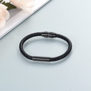 shajwo Cremation Jewelry Cylinder Urn Bracelet for Ashes for Women Men Leather Memorail Ashes Bracelet,Black-22cm