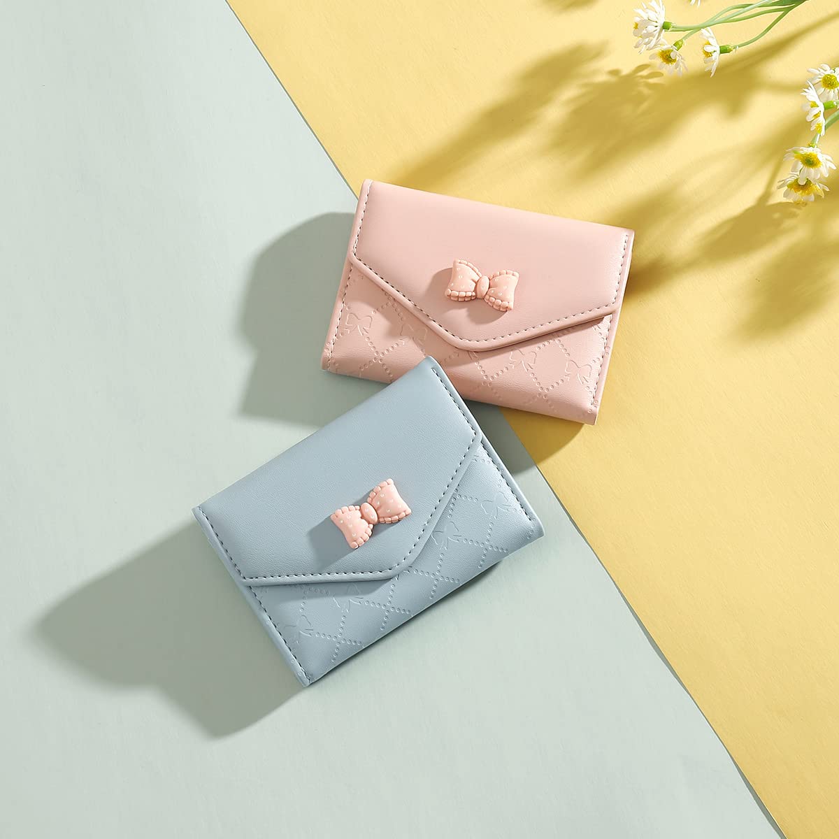 Sunwel Fashion Trendy Bow Small Bifold Wallet with Cash Credit Card Holder ID Window for Women Girls