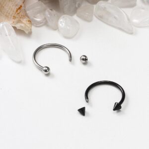 Lcolyoli 16G Variety of Sizes Horseshoe Rings Surgical Steel Nose Septum Rings Hoop Eyebrow Smiley Lip Rings Tragus Earring Daith Helix Piercing Jewelry for Women Men 6mm 8mm 10mm 12mm Black