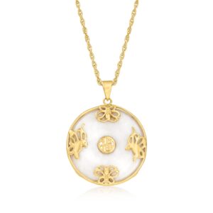 Ross-Simons White Jade Good Fortune Butterfly Pendant Necklace in 18kt Gold Over Sterling. 18 inches