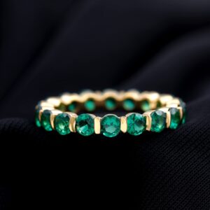 Rosec Jewels Certified Lab Grown Emerald Eternity Band Ring, AAAA Quality, Emerald Anniversary Ring for Women - Ready To Gift, 14K Yellow Gold, Size:US 9.00