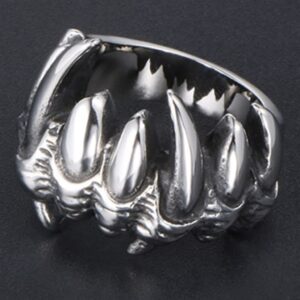 Jude Jewelers Stainless Stee Retro Vintage Gothic Death Wolf Teeth Skull Cocktail Party Biker Holiday Ring (Silver, 9)