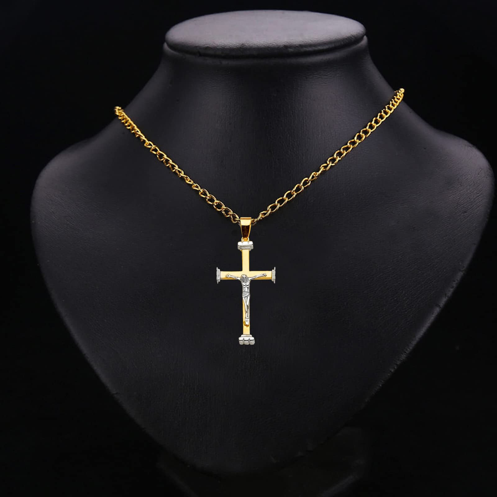 Product Name–14K 2Tone Crucifix Cross Pendant | 14K Two Tone Gold Christian Jewelry Jesus Pendant Locket For Men Women | 42 mm x 20 mm Gold Chain Pendants | Weight 3.2 grams